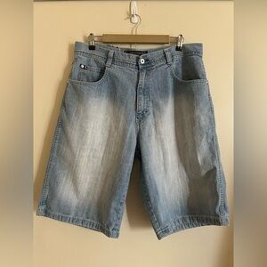 Vintage 90s Y2K Southpole Black Tab Blue Denim Jean Shorts Jorts 36 *HAS FLAW*